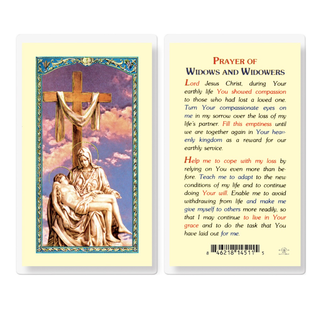 Prayer for Widows and Widowers Laminated Holy Card
