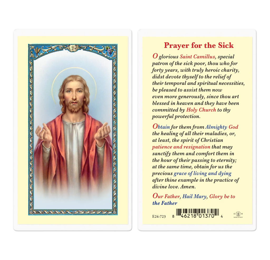 Prayer for the Sick with Christ Laminated Holy Card