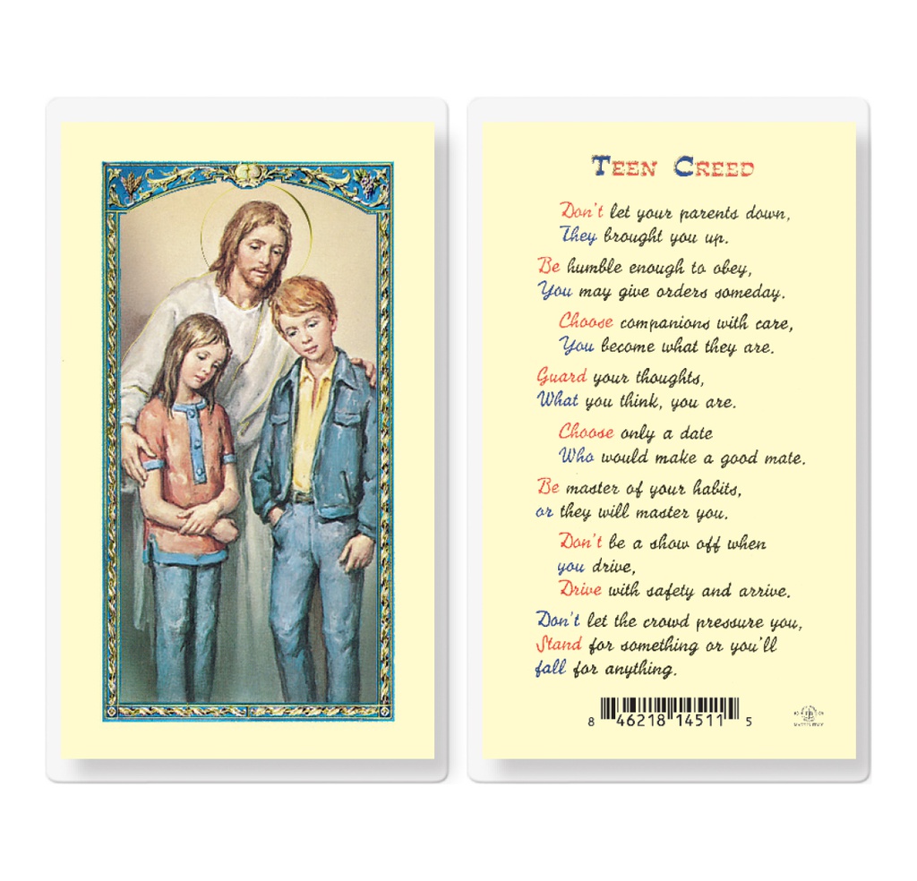 Teen Creed Christ Comforter Laminated Holy Card