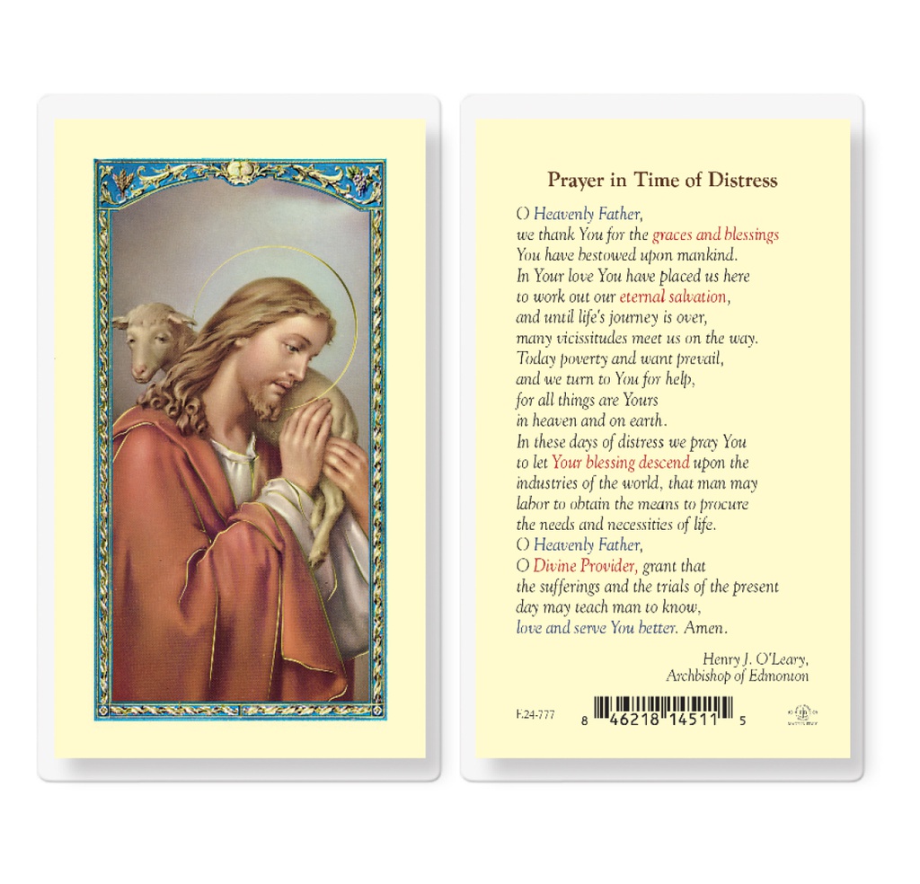 Prayer in Time of Distress Laminated Holy Card