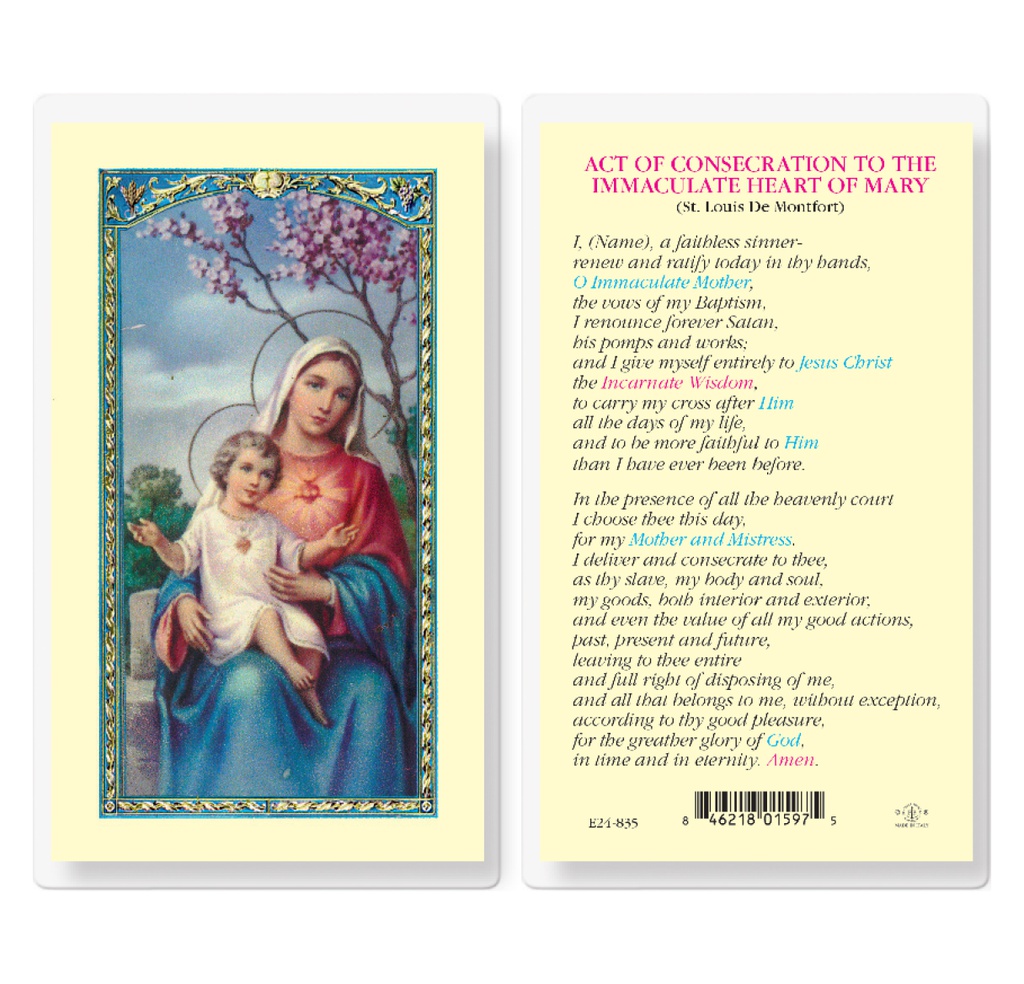 Consecration to the Immaculate Heart of Mary Laminated Holy Card