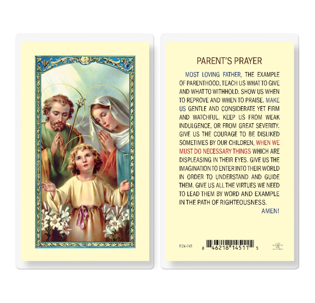 Parents Prayer Laminated Holy Card