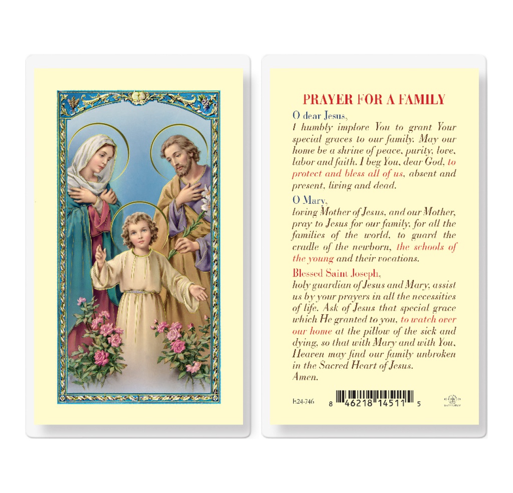 Family Prayer Laminated Holy Card