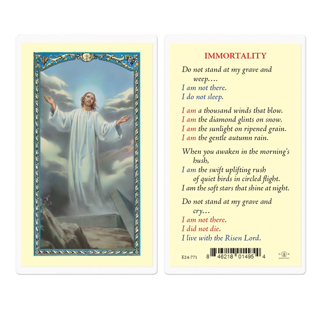 Immortality with Risen Christ Laminated Holy Card