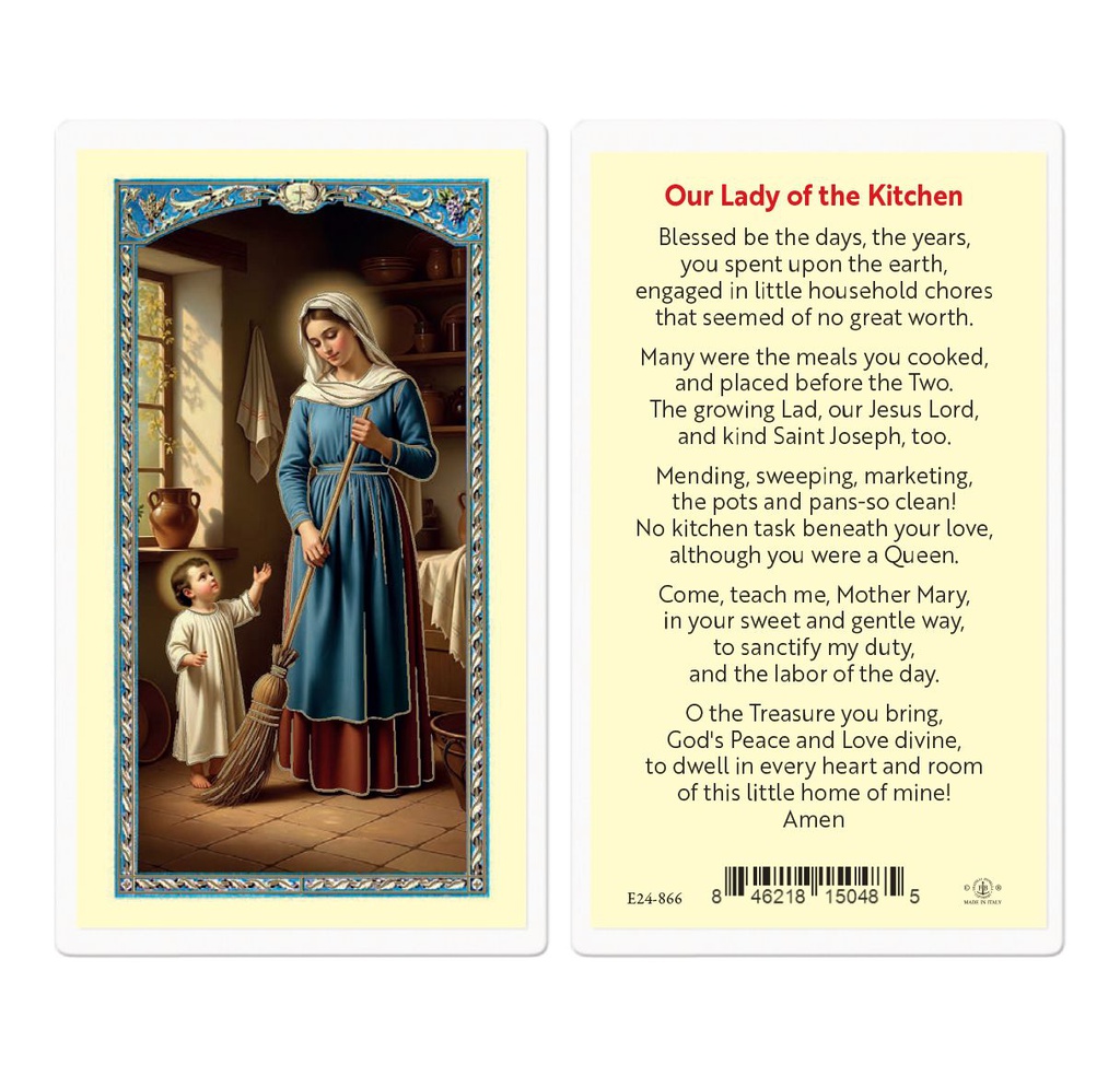 Madonna of the Kitchen Laminated Holy Card with Prayer 