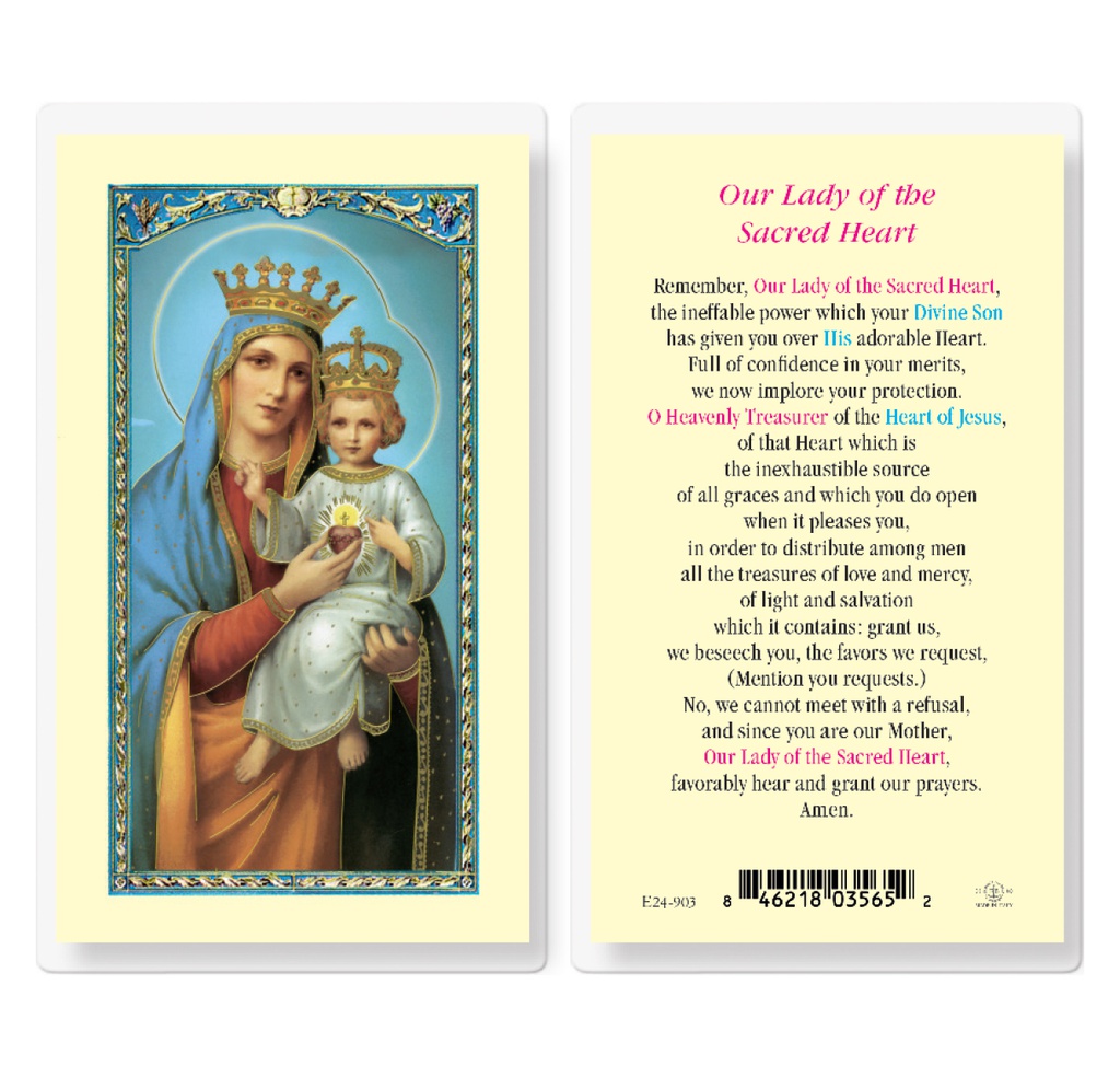 Our Lady of the Sacred Heart Laminated Holy Card