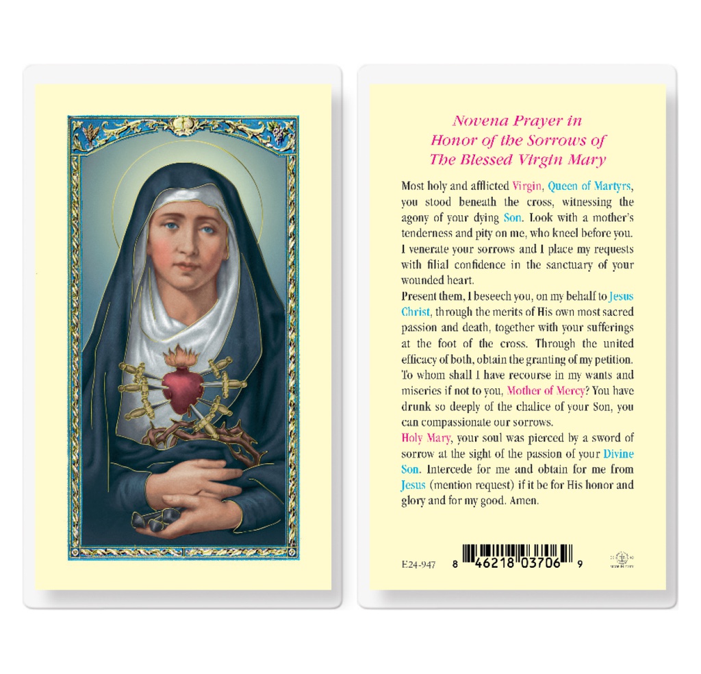 Seven Sorrows of Mary Laminated Holy Card