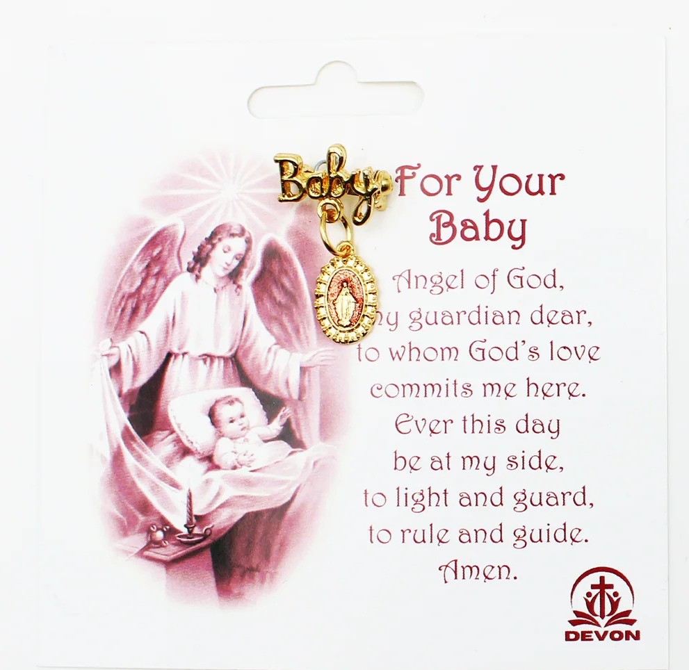 "For your Baby" Gold Baby Pin and Prayer Card - Girl