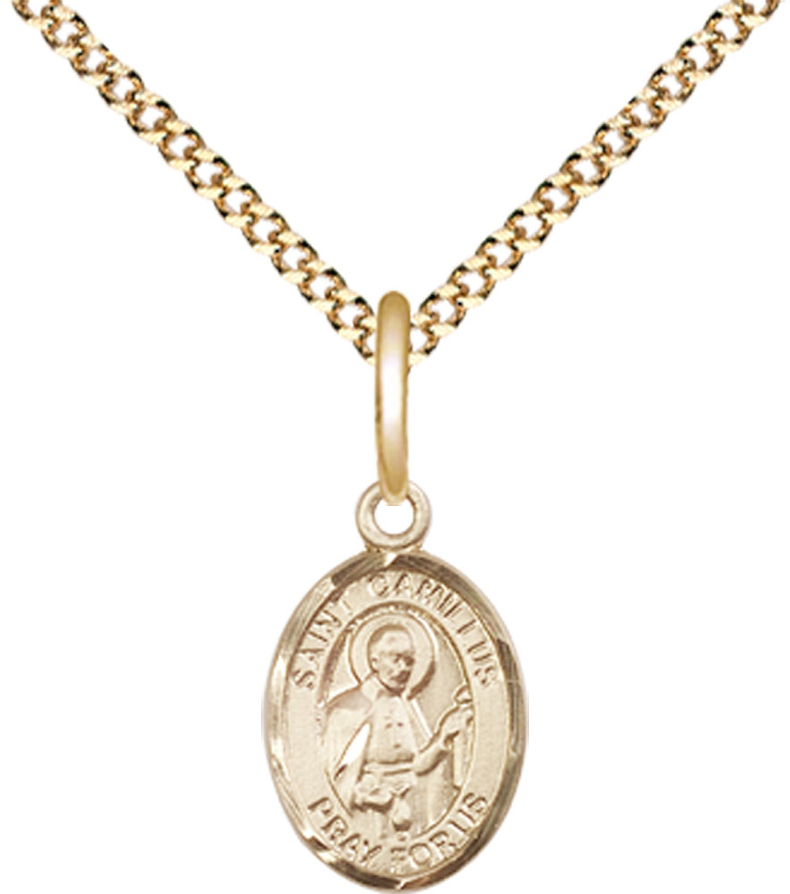 14kt Gold Filled Saint Camillus of Lellis Pendant on a 18 inch Gold Plate Light Curb chain