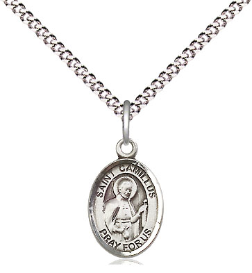 Sterling Silver Saint Camillus of Lellis Pendant on a 18 inch Light Rhodium Light Curb chain