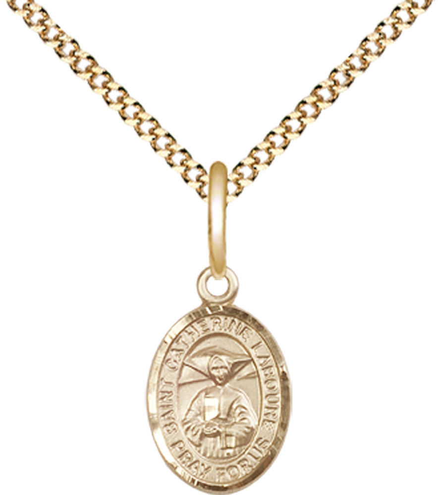 14kt Gold Filled Saint Catherine Laboure Pendant on a 18 inch Gold Plate Light Curb chain