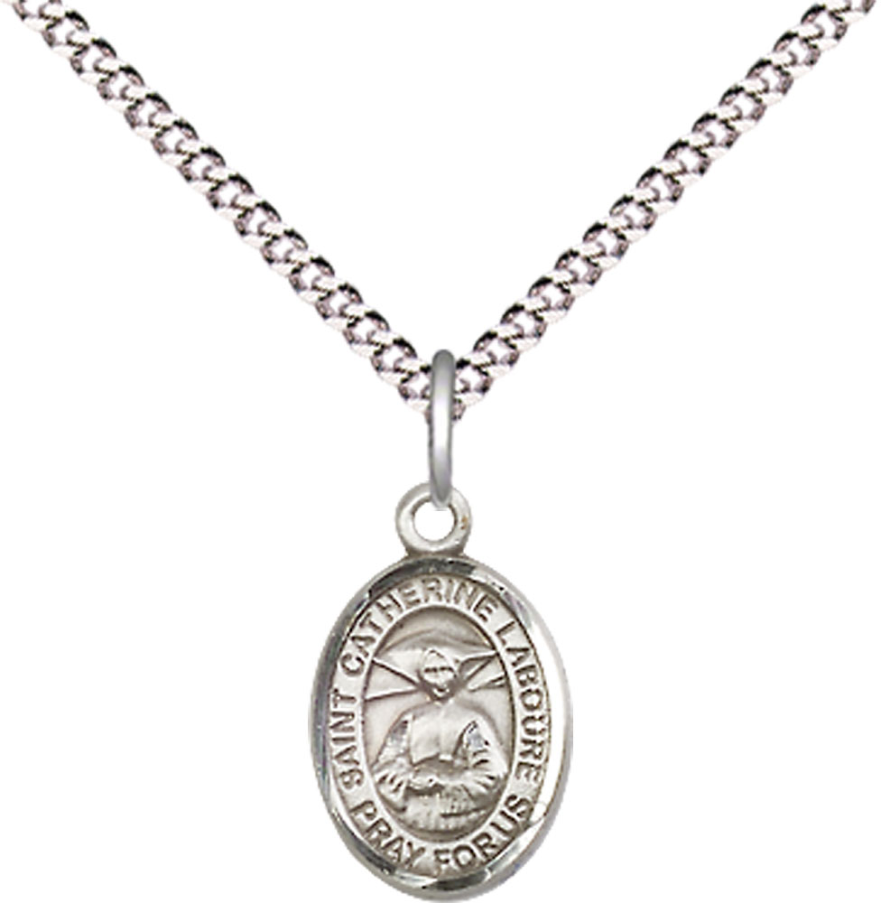 Sterling Silver Saint Catherine Laboure Pendant on a 18 inch Light Rhodium Light Curb chain