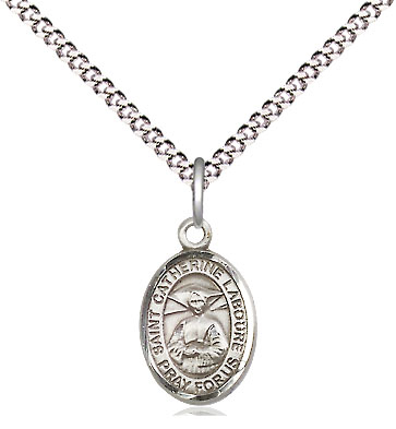 Sterling Silver Saint Catherine Laboure Pendant on a 18 inch Light Rhodium Light Curb chain