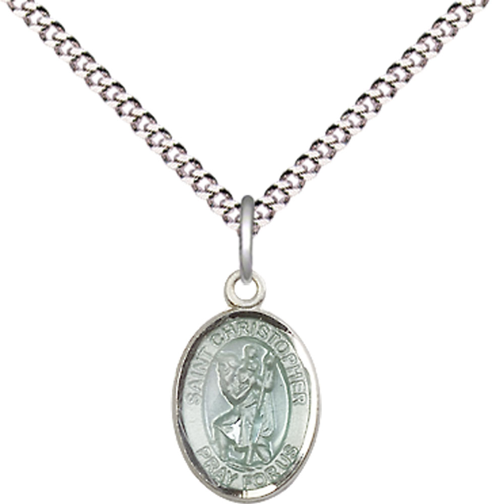 Sterling Silver Saint Christopher Pendant on a 18 inch Light Rhodium Light Curb chain