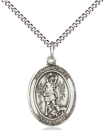 Sterling Silver Saint Lazarus Pendant on a 18 inch Light Rhodium Light Curb chain