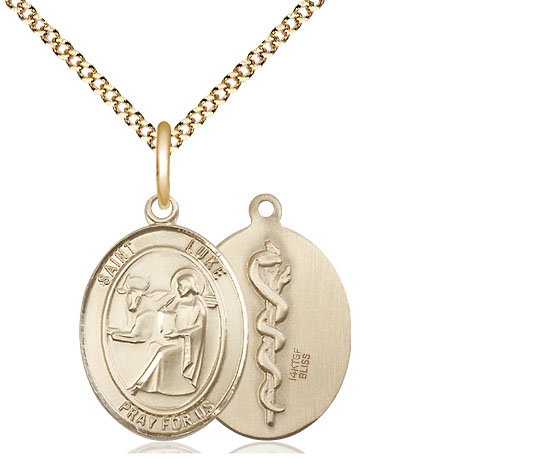 14kt Gold Filled Saint Luke the Apostle Pendant on a 18 inch Gold Plate Light Curb chain