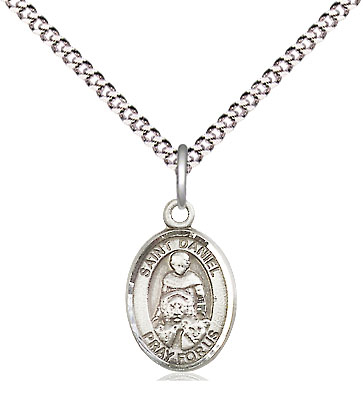 Sterling Silver Saint Daniel Pendant on a 18 inch Light Rhodium Light Curb chain