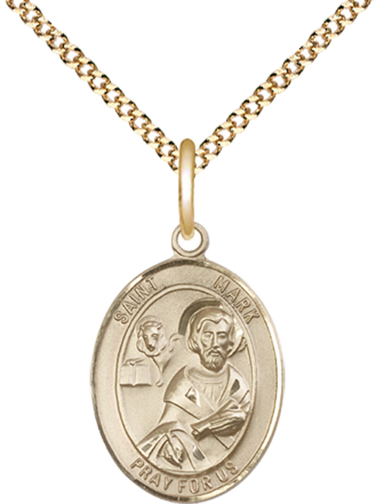 14kt Gold Filled Saint Mark the Evangelist Pendant on a 18 inch Gold Plate Light Curb chain