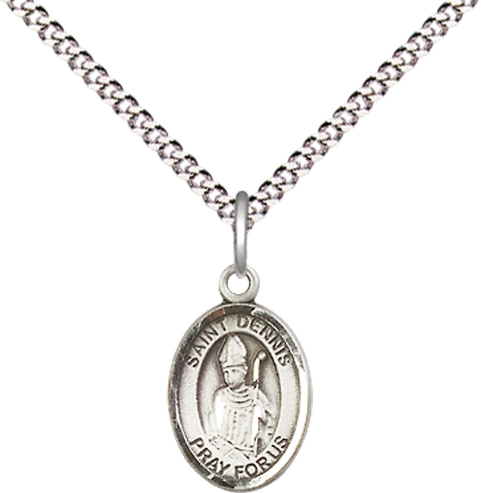 Sterling Silver Saint Dennis Pendant on a 18 inch Light Rhodium Light Curb chain