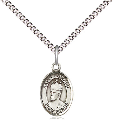 Sterling Silver Saint Edward the Confessor Pendant on a 18 inch Light Rhodium Light Curb chain