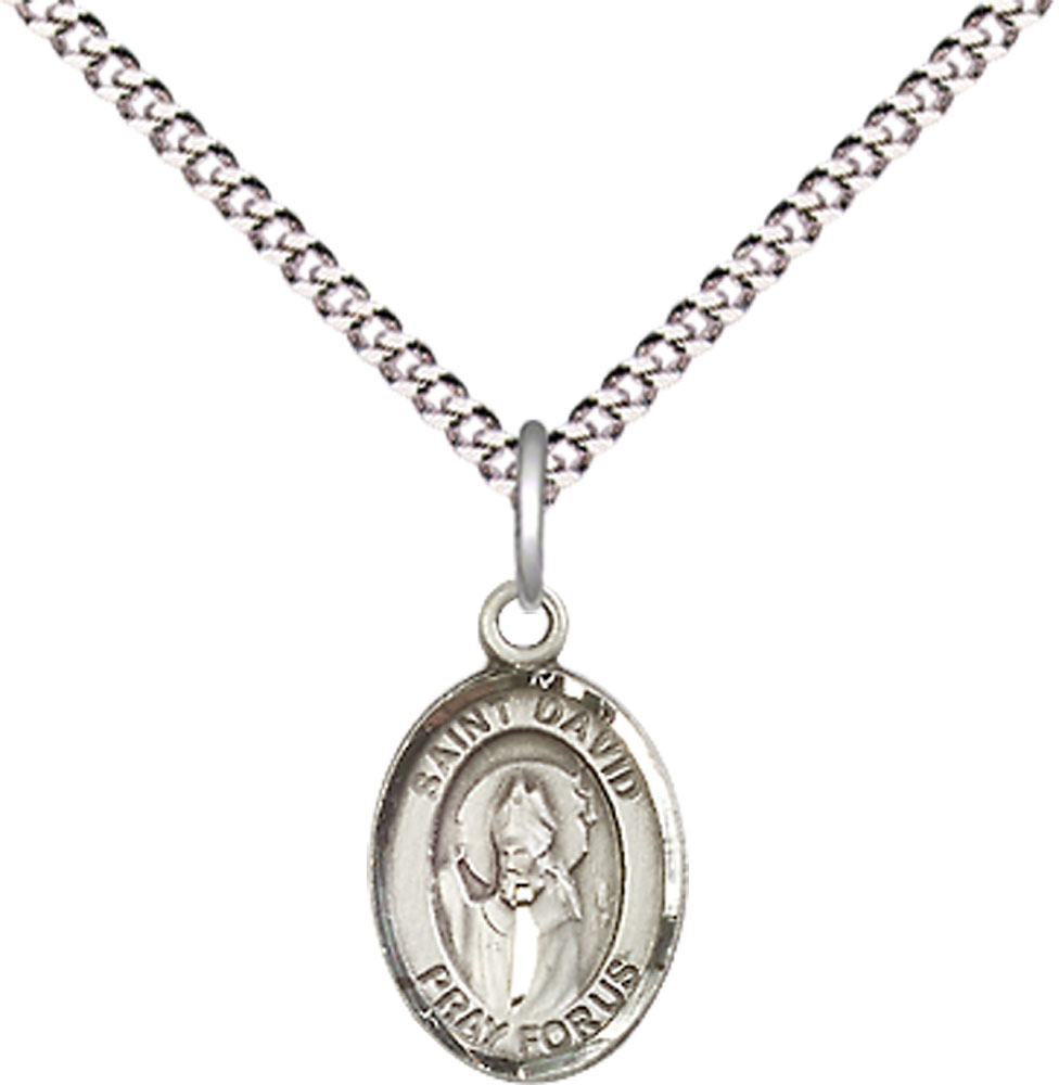 Sterling Silver Saint David of Wales Pendant on a 18 inch Light Rhodium Light Curb chain
