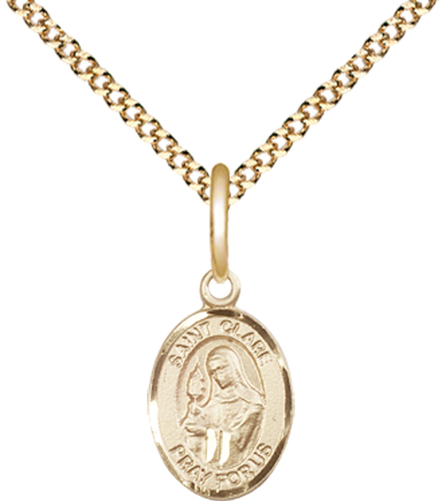 14kt Gold Filled Saint Clare of Assisi Pendant on a 18 inch Gold Plate Light Curb chain