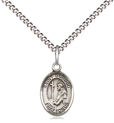 Sterling Silver Saint Dominic de Guzman Pendant on a 18 inch Light Rhodium Light Curb chain