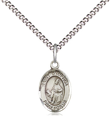 Sterling Silver Saint Dymphna Pendant on a 18 inch Light Rhodium Light Curb chain
