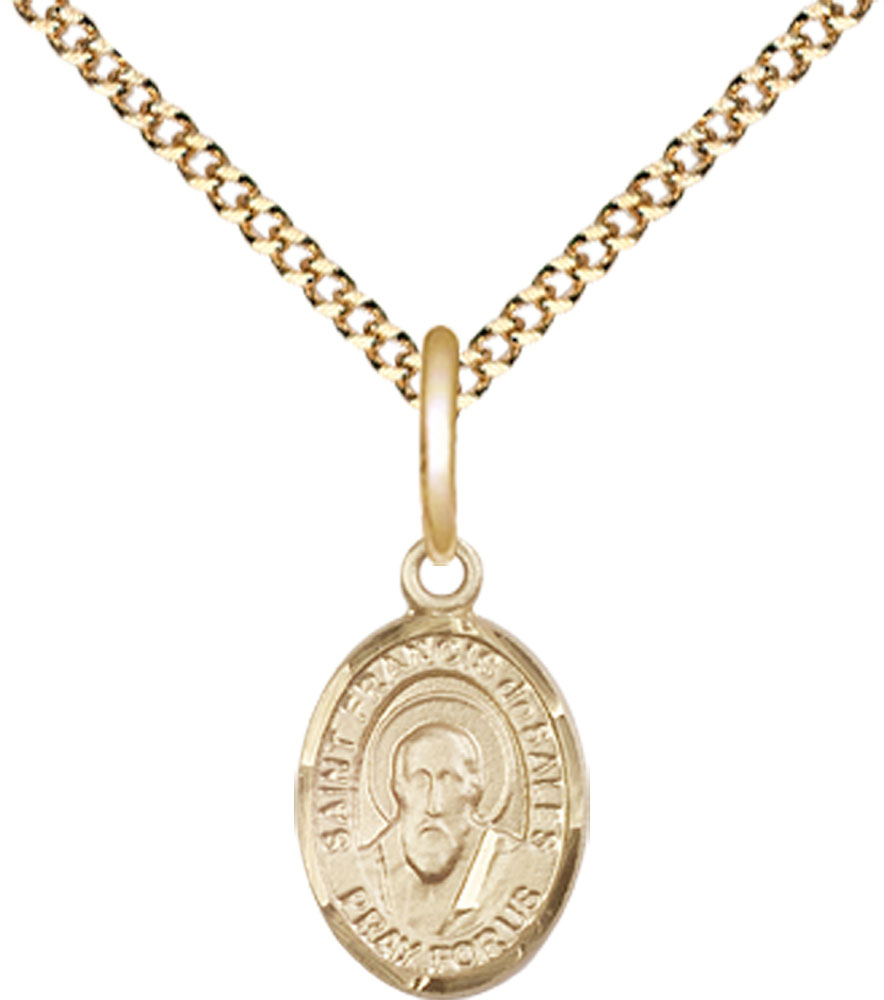 14kt Gold Filled Saint Francis de Sales Pendant on a 18 inch Gold Plate Light Curb chain