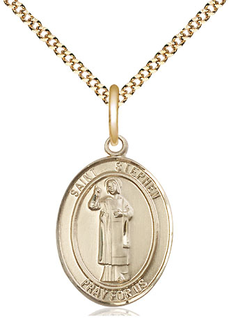 14kt Gold Filled Saint Stephen the Martyr Pendant on a 18 inch Gold Plate Light Curb chain