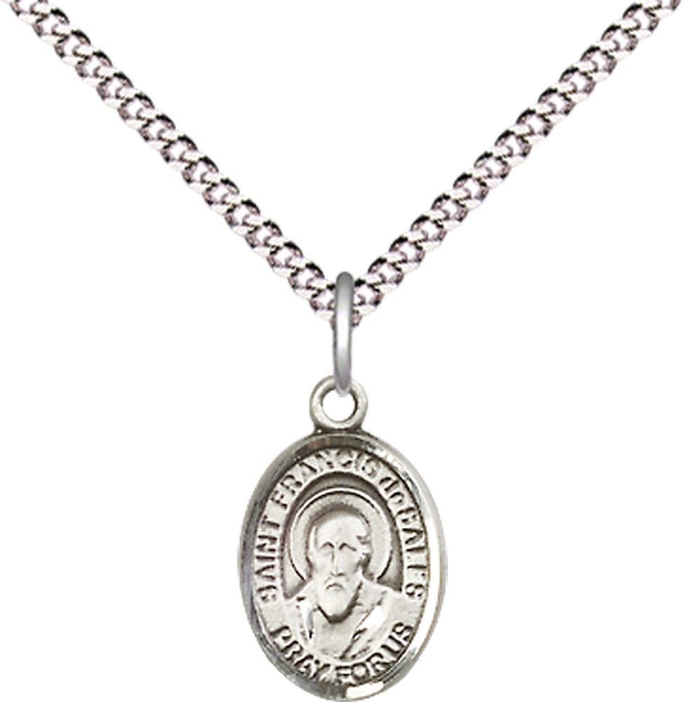 Sterling Silver Saint Francis de Sales Pendant on a 18 inch Light Rhodium Light Curb chain