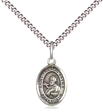 Sterling Silver Saint Francis Xavier Pendant on a 18 inch Light Rhodium Light Curb chain