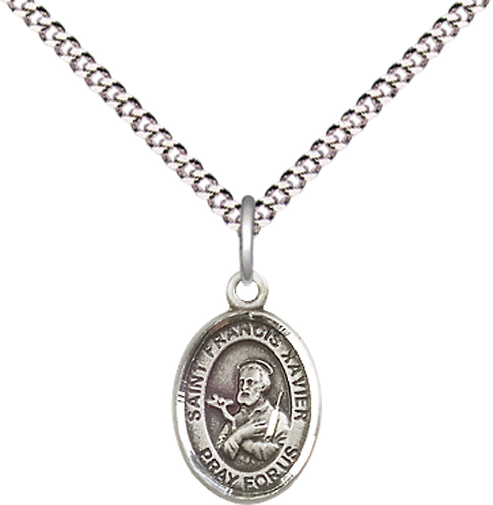 Sterling Silver Saint Francis Xavier Pendant on a 18 inch Light Rhodium Light Curb chain