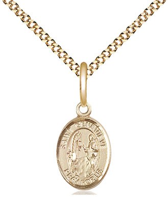 14kt Gold Filled Saint Genevieve Pendant on a 18 inch Gold Plate Light Curb chain