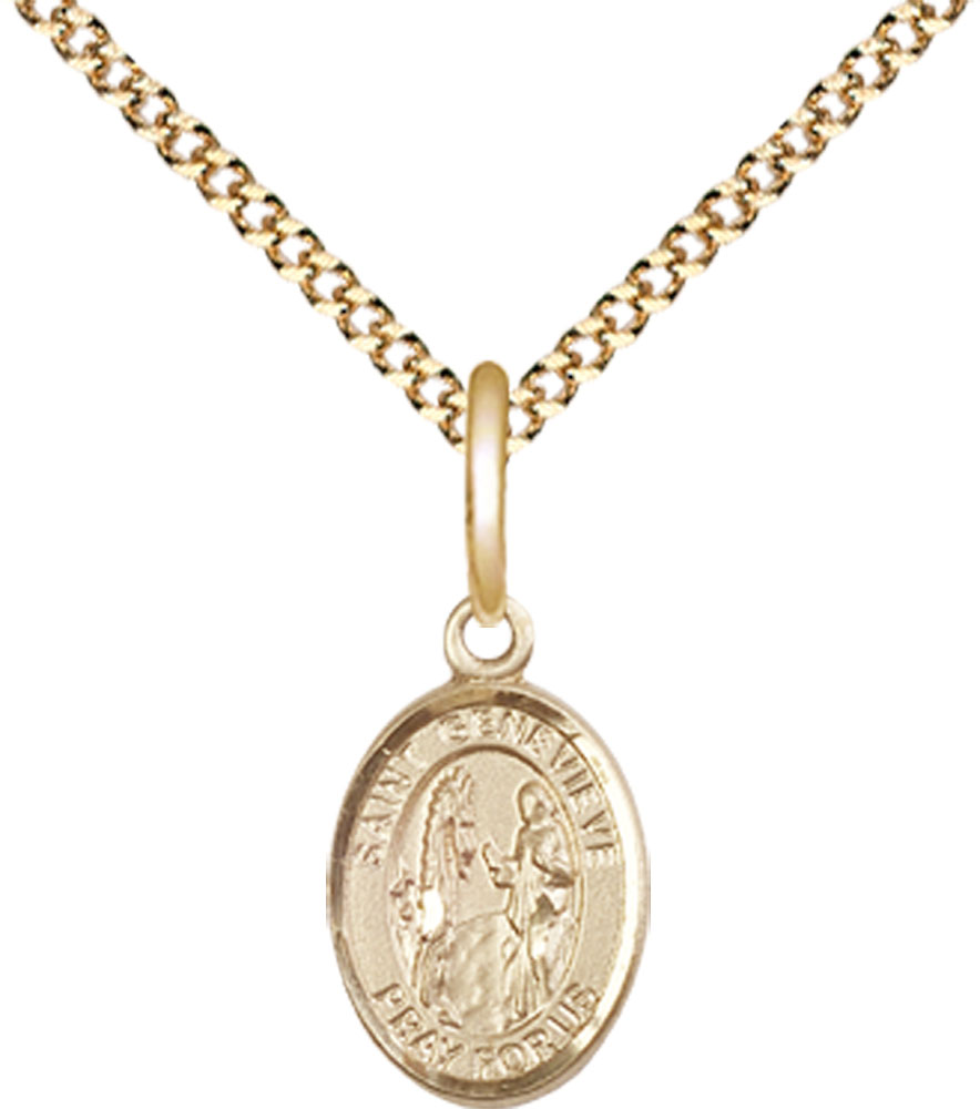 14kt Gold Filled Saint Genevieve Pendant on a 18 inch Gold Plate Light Curb chain
