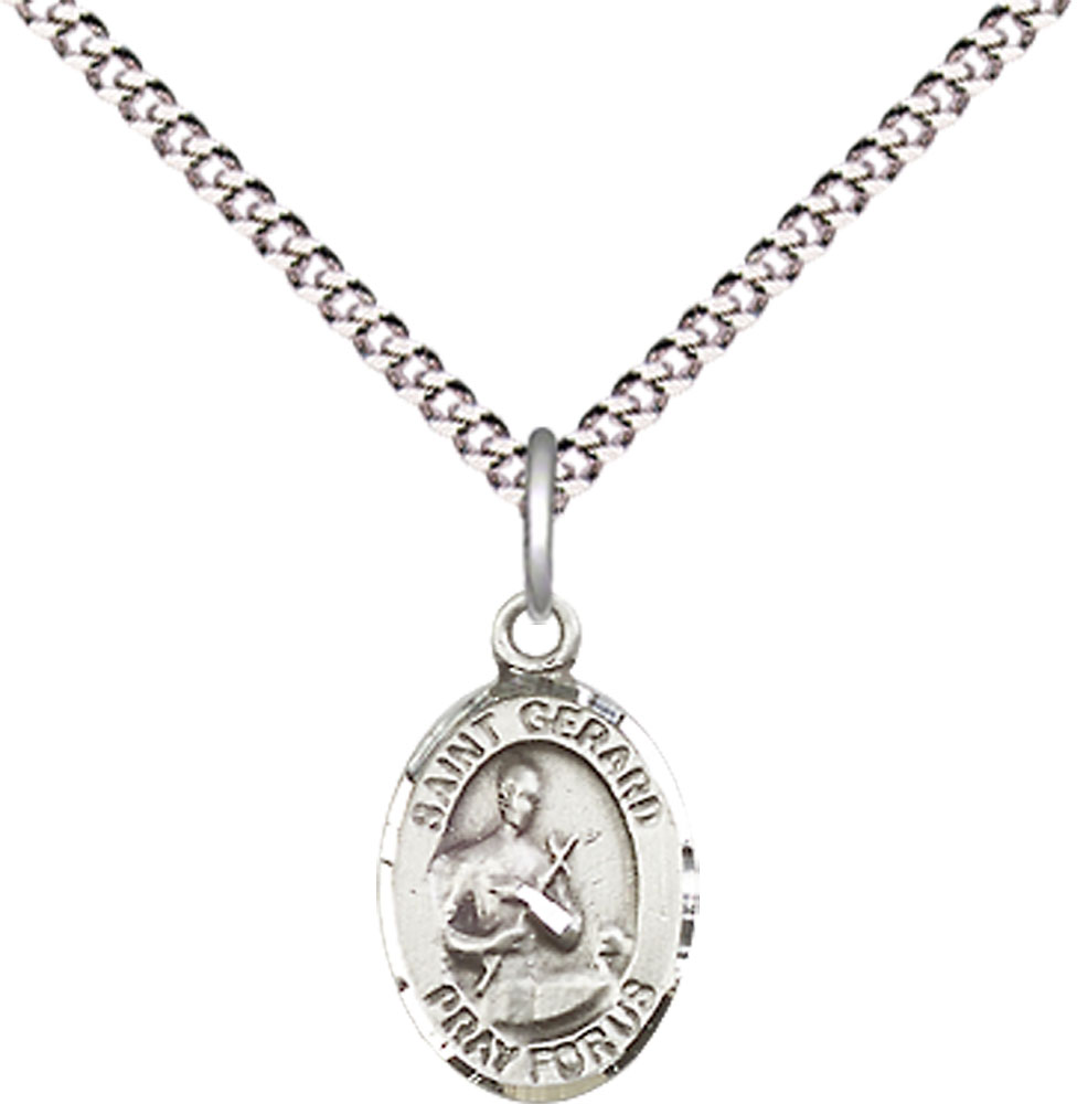 Sterling Silver Saint Gerard Majella Pendant on a 18 inch Light Rhodium Light Curb chain