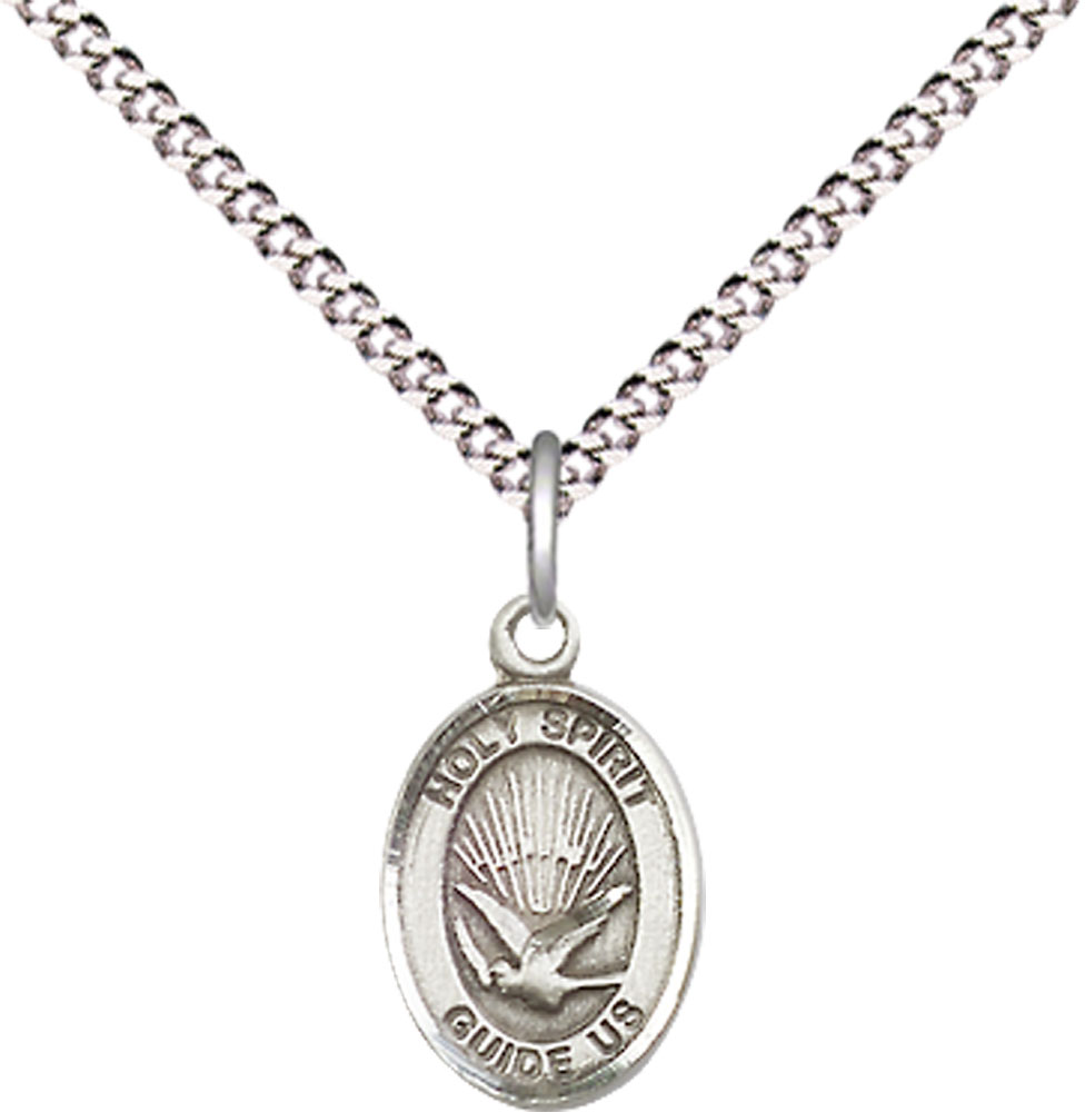 Sterling Silver Holy Spirit Pendant on a 18 inch Light Rhodium Light Curb chain