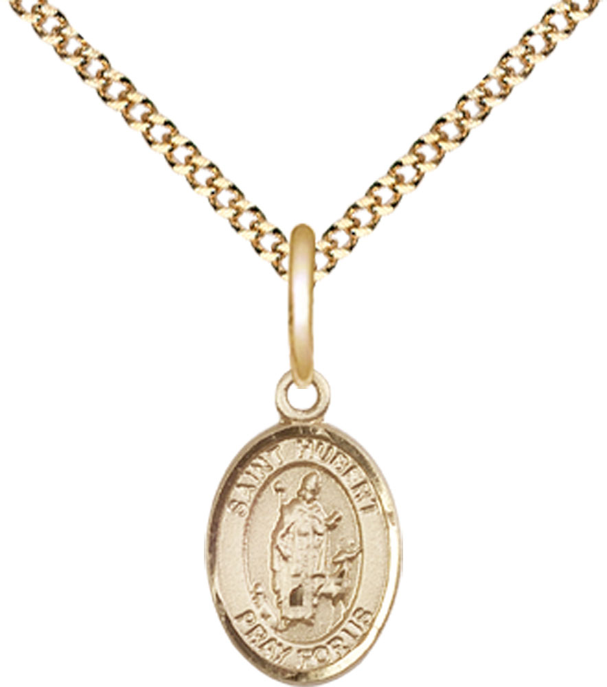 14kt Gold Filled Saint Hubert of Liege Pendant on a 18 inch Gold Plate Light Curb chain