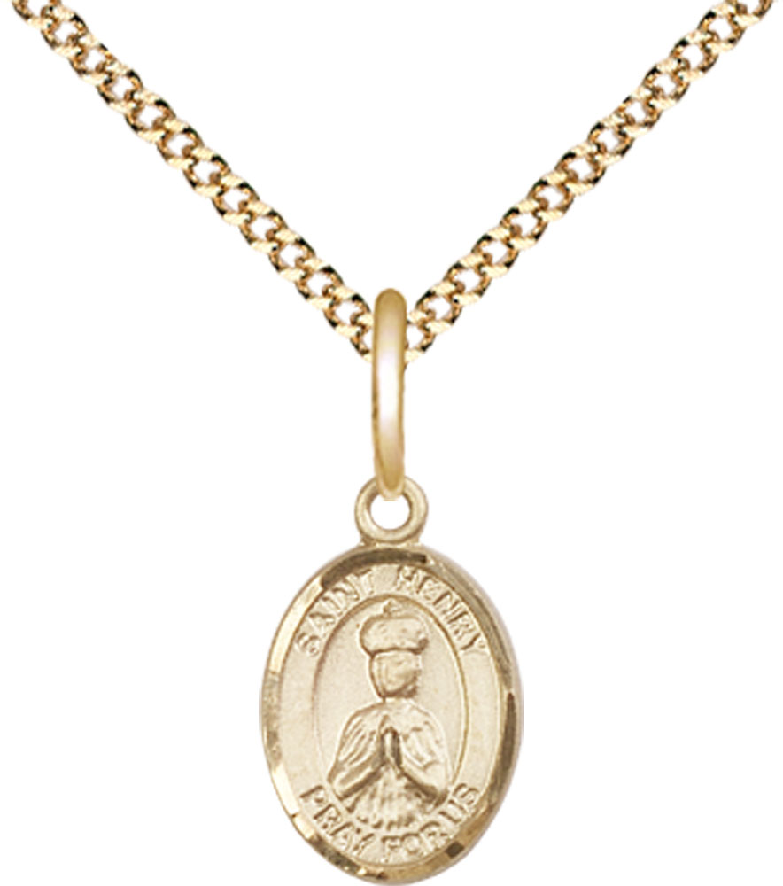 14kt Gold Filled Saint Henry II Pendant on a 18 inch Gold Plate Light Curb chain