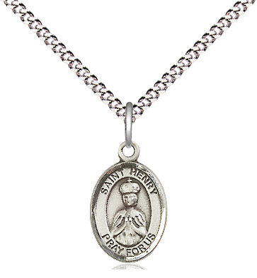 Sterling Silver Saint Henry II Pendant on a 18 inch Light Rhodium Light Curb chain