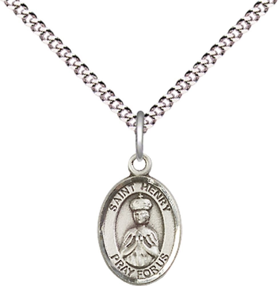 Sterling Silver Saint Henry II Pendant on a 18 inch Light Rhodium Light Curb chain