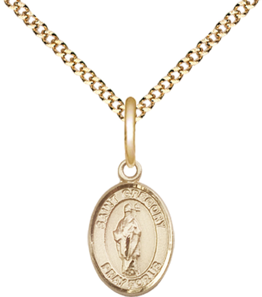 14kt Gold Filled Saint Gregory the Great Pendant on a 18 inch Gold Plate Light Curb chain
