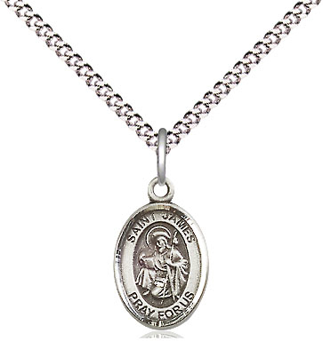 Sterling Silver Saint James the Greater Pendant on a 18 inch Light Rhodium Light Curb chain