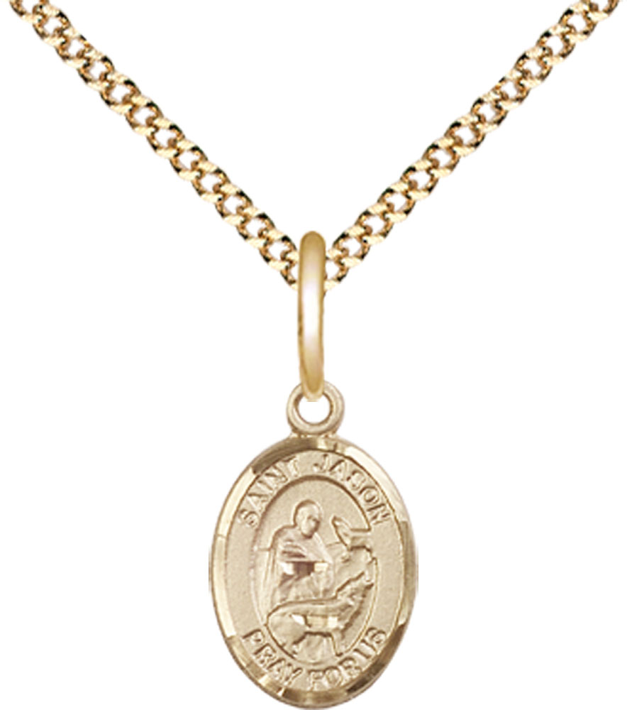 14kt Gold Filled Saint Jason Pendant on a 18 inch Gold Plate Light Curb chain