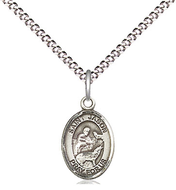 Sterling Silver Saint Jason Pendant on a 18 inch Light Rhodium Light Curb chain