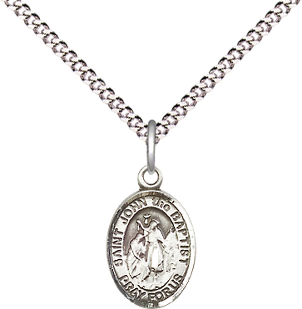 Sterling Silver Saint John the Baptist Pendant on a 18 inch Light Rhodium Light Curb chain