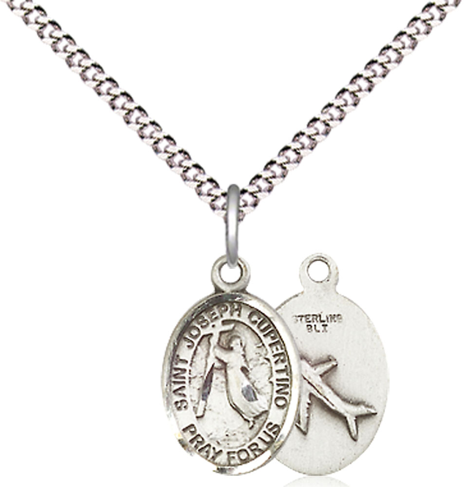 Sterling Silver Saint Joseph of Cupertino Pendant on a 18 inch Light Rhodium Light Curb chain