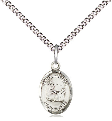 Sterling Silver Saint Joshua Pendant on a 18 inch Light Rhodium Light Curb chain