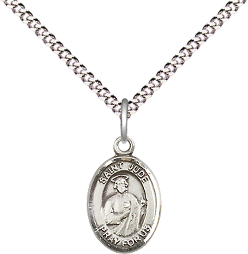 Sterling Silver Saint Jude Pendant on a 18 inch Light Rhodium Light Curb chain