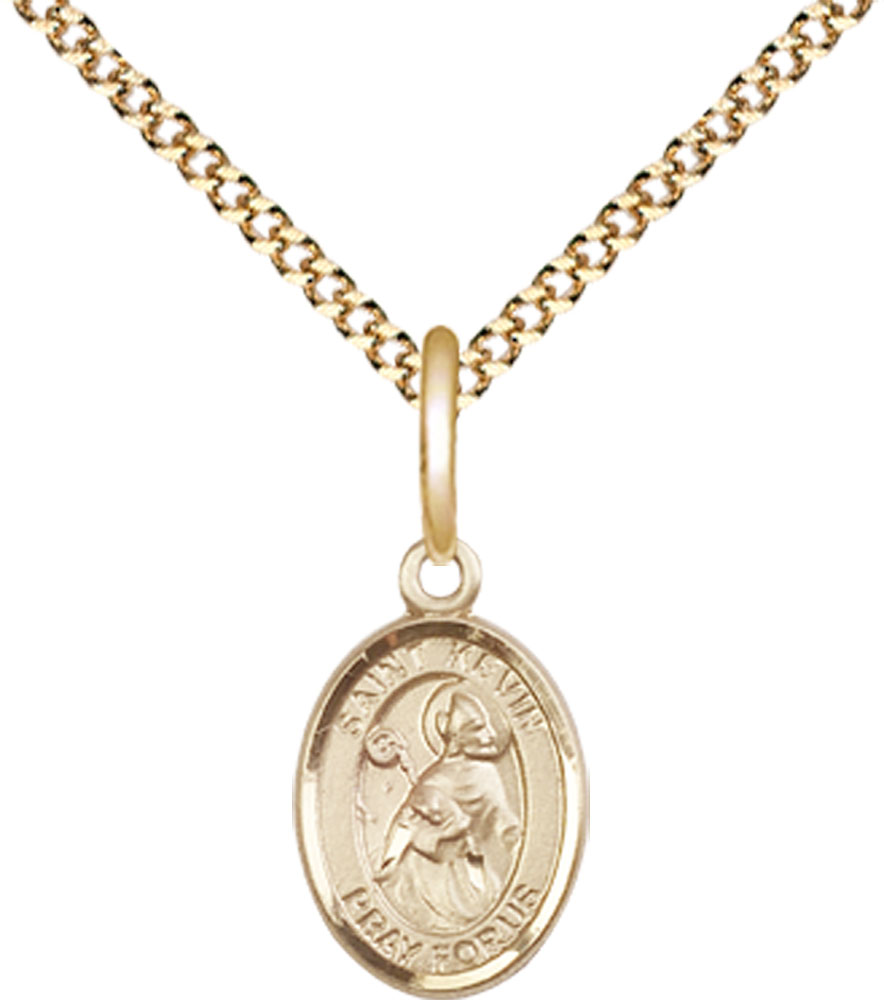 14kt Gold Filled Saint Kevin Pendant on a 18 inch Gold Plate Light Curb chain